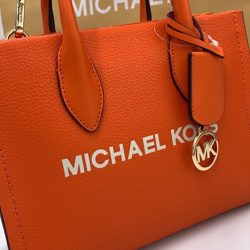 Michael Kors Mirella Small Pebbled Leather Crossbody Top Zip XBODY Bag Poppy NWT - Picture 13 of 15